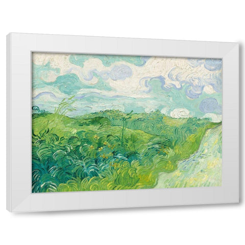 Green Wheat Fields, Auvers White Modern Wood Framed Art Print by Vincent, van Gogh