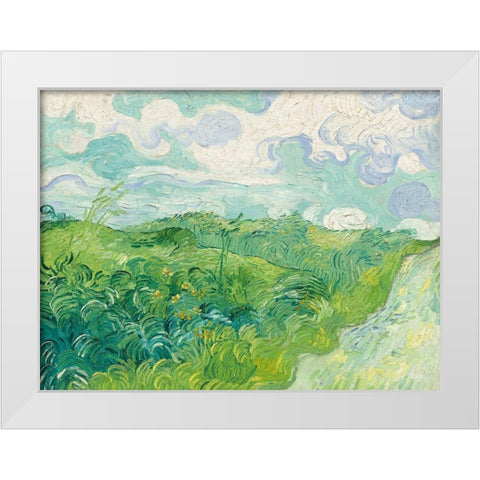 Green Wheat Fields, Auvers White Modern Wood Framed Art Print by Vincent, van Gogh