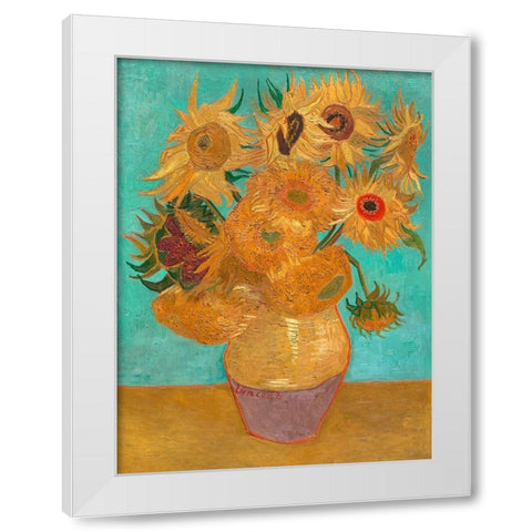 Sunflowers White Modern Wood Framed Art Print by Vincent, van Gogh