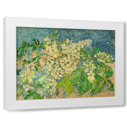 Blossoming Chestnut Branch White Modern Wood Framed Art Print by van Gogh, Vincent