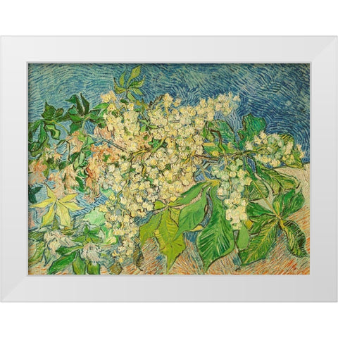 Blossoming Chestnut Branch White Modern Wood Framed Art Print by van Gogh, Vincent