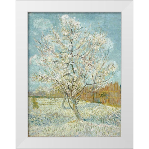 The Pink Peach Tree White Modern Wood Framed Art Print by van Gogh, Vincent