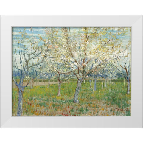 The Pink Orchard White Modern Wood Framed Art Print by van Gogh, Vincent