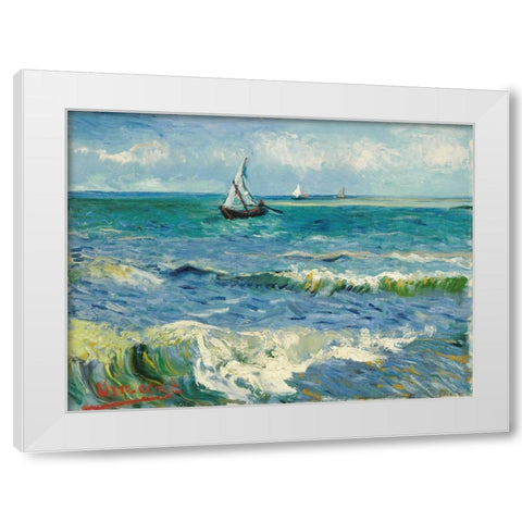 Les Saintes-Maries-de-la-Mer White Modern Wood Framed Art Print by Van Gogh, Vincent