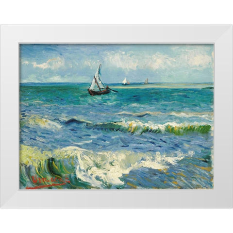 Les Saintes-Maries-de-la-Mer White Modern Wood Framed Art Print by Van Gogh, Vincent