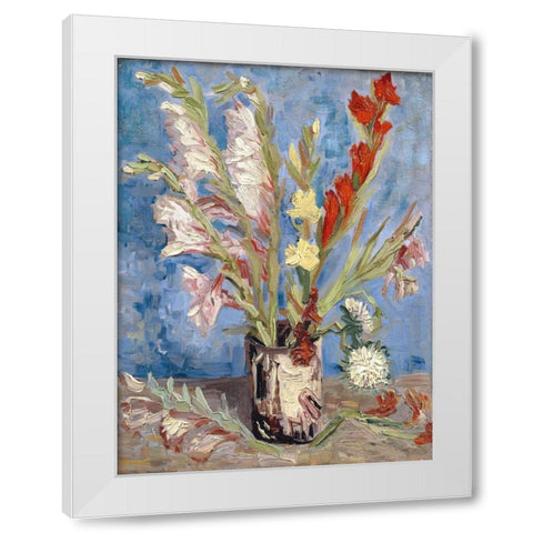 Vase with Gladioli and China Asters White Modern Wood Framed Art Print by van Gogh, Vincent