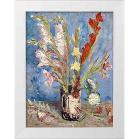 Vase with Gladioli and China Asters White Modern Wood Framed Art Print by van Gogh, Vincent
