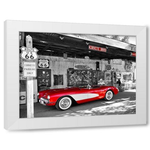 Red Corvette White Modern Wood Framed Art Print by Ratsenskiy, Vadim
