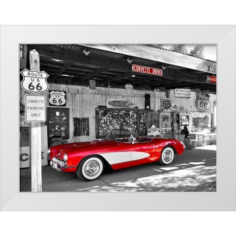 Red Corvette White Modern Wood Framed Art Print by Ratsenskiy, Vadim