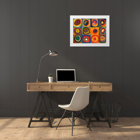 Squares with Concentric Circles White Modern Wood Framed Art Print by Kandinsky, Wassily