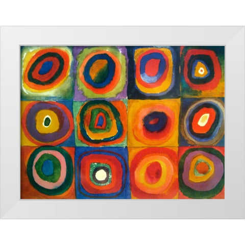 Squares with Concentric Circles White Modern Wood Framed Art Print by Kandinsky, Wassily