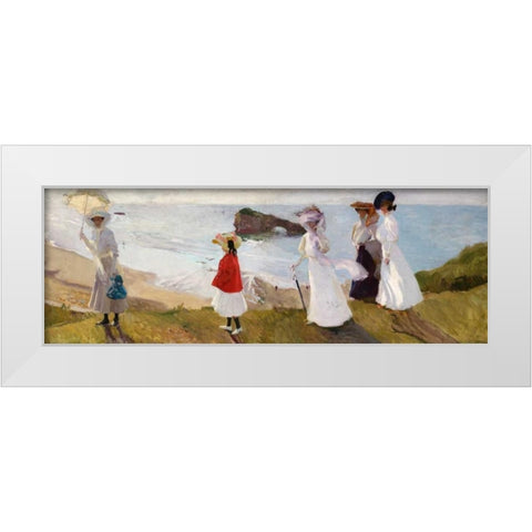 Lighthouse Walk at Biarritz White Modern Wood Framed Art Print by Sorolla y Bastida, JoaquÃ­n