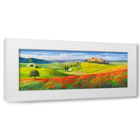 Verso il borgo in Toscana White Modern Wood Framed Art Print by Galasso, Adriano
