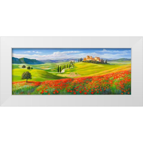 Verso il borgo in Toscana White Modern Wood Framed Art Print by Galasso, Adriano