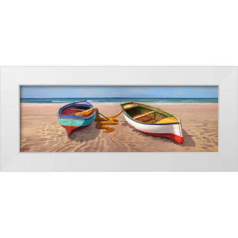 Barche sulla battigia White Modern Wood Framed Art Print by Galasso, Adriano