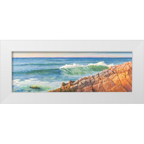 Onde sulla scogliera White Modern Wood Framed Art Print by Galasso, Adriano