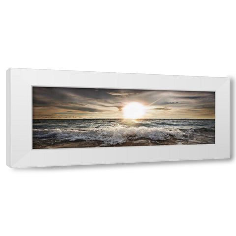 Sun shining over rocky waves White Modern Wood Framed Art Print by Busch, Niels
