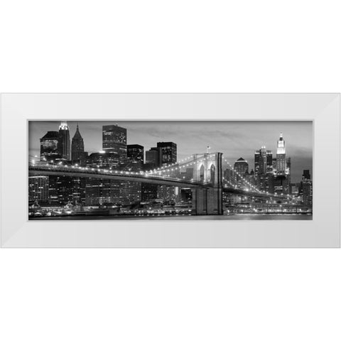Brooklyn Bridge at Night White Modern Wood Framed Art Print by Anonymous
