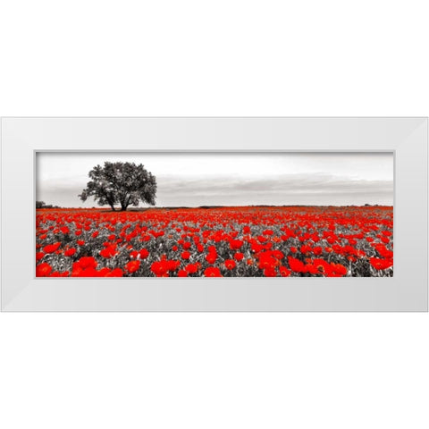 Tree in a poppy field White Modern Wood Framed Art Print by Anonymous