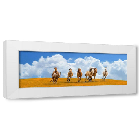 Herd of wild horses (detail) White Modern Wood Framed Art Print by Pangea Images