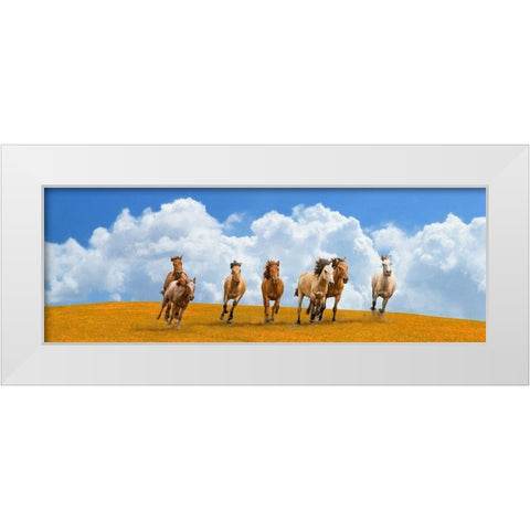 Herd of wild horses (detail) White Modern Wood Framed Art Print by Pangea Images
