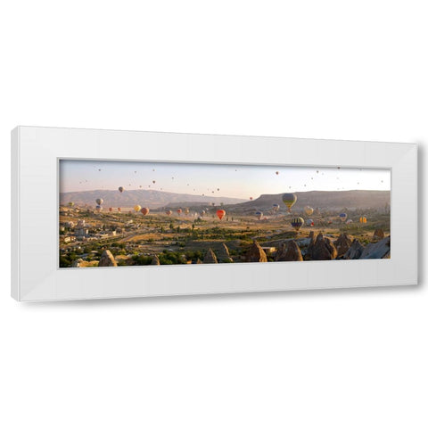 Air Balloons in Goreme, Cappadocia, Turkey White Modern Wood Framed Art Print by Pangea Images