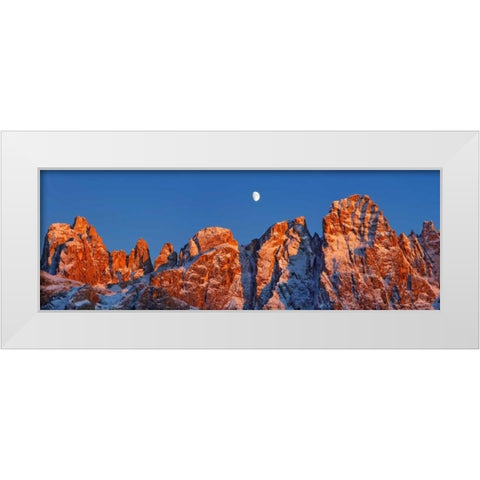 Pale di San Martino and moon, Italy White Modern Wood Framed Art Print by Krahmer, Frank