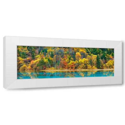 Lake and forest in autumn, China White Modern Wood Framed Art Print by Krahmer, Frank