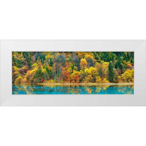 Lake and forest in autumn, China White Modern Wood Framed Art Print by Krahmer, Frank