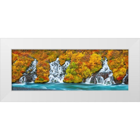 Hraunfossar Waterfall, Iceland White Modern Wood Framed Art Print by Krahmer, Frank