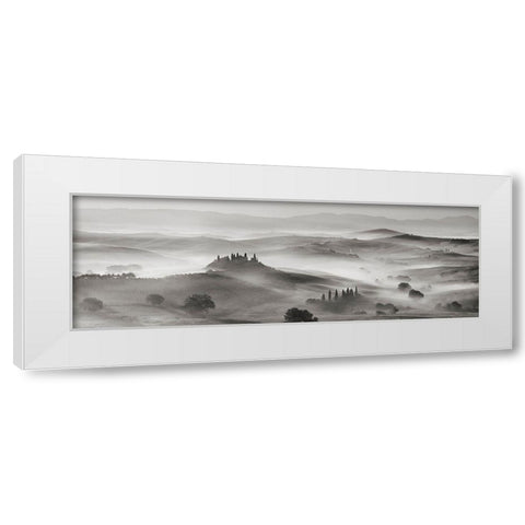 Val dOrcia panorama- Siena- Tuscany (BW) White Modern Wood Framed Art Print by Krahmer, Frank