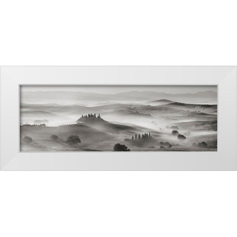 Val dOrcia panorama- Siena- Tuscany (BW) White Modern Wood Framed Art Print by Krahmer, Frank