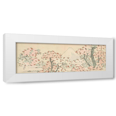 Mount Fuji with Cherry Trees in Bloom White Modern Wood Framed Art Print by Hokusai, Katsushika