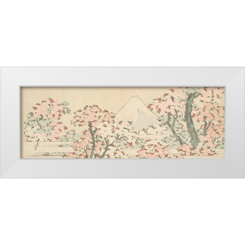 Mount Fuji with Cherry Trees in Bloom White Modern Wood Framed Art Print by Hokusai, Katsushika