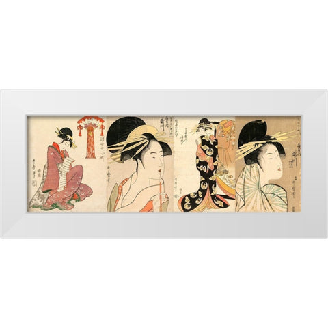 A Selection of Beautiful Women White Modern Wood Framed Art Print by Utamaro, Kitagawa