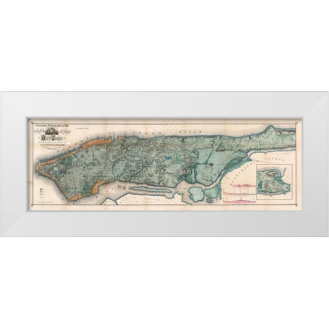 Map of Manhattan Island, 1865 White Modern Wood Framed Art Print by Anonymous
