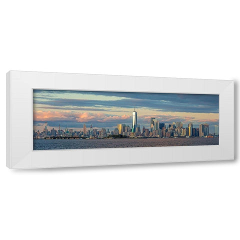 Manhattan with Statue of Liberty and One WTC White Modern Wood Framed Art Print by Berenholtz, Richard