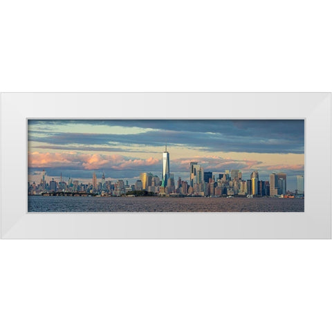 Manhattan with Statue of Liberty and One WTC White Modern Wood Framed Art Print by Berenholtz, Richard