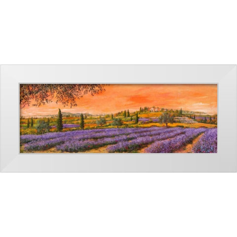 Filari di lavanda White Modern Wood Framed Art Print by Marzari, Tebo