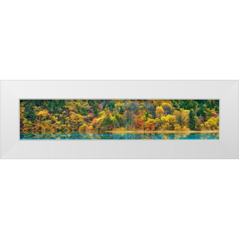 Lake and forest in autumn, China White Modern Wood Framed Art Print by Krahmer, Frank