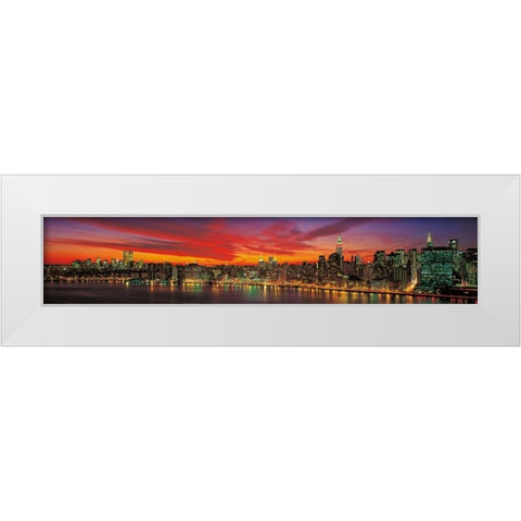 Sunset over New York White Modern Wood Framed Art Print by Berenholtz, Richard