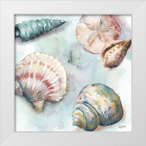 Watercolor Shell Toss I White Modern Wood Framed Art Print by Tre Sorelle Studios