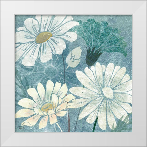 Teal Daisy Patch I White Modern Wood Framed Art Print by Tre Sorelle Studios