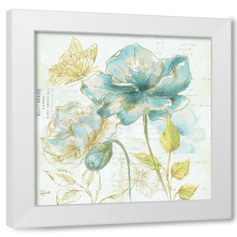 Watercolor Flower Sketch Blue II White Modern Wood Framed Art Print by Tre Sorelle Studios