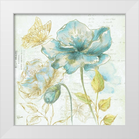 Watercolor Flower Sketch Blue II White Modern Wood Framed Art Print by Tre Sorelle Studios