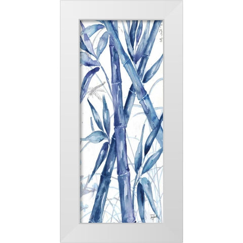 Indigo Asian Bamboo Panel I White Modern Wood Framed Art Print by Tre Sorelle Studios