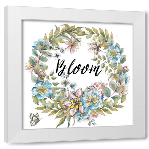 Boho Floral Wreath Bloom White Modern Wood Framed Art Print by Tre Sorelle Studios