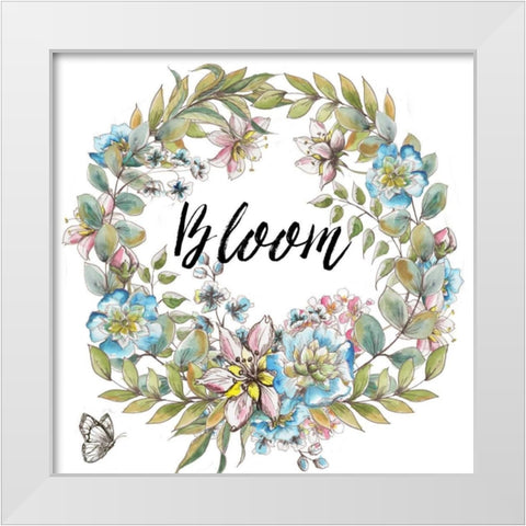 Boho Floral Wreath Bloom White Modern Wood Framed Art Print by Tre Sorelle Studios