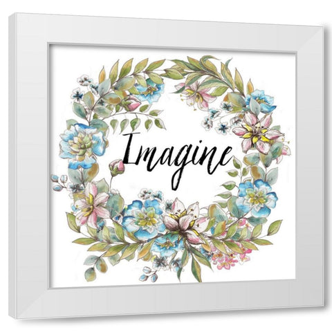 Boho Floral Wreath Imagine White Modern Wood Framed Art Print by Tre Sorelle Studios