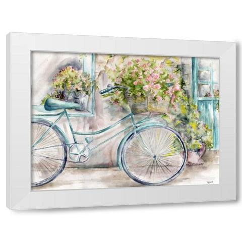 Paris Bicycle Landscape White Modern Wood Framed Art Print by Tre Sorelle Studios